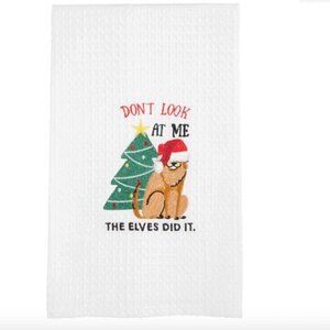 Mudpie Christmas Don't Look at Me Dog Hand Towel NWT